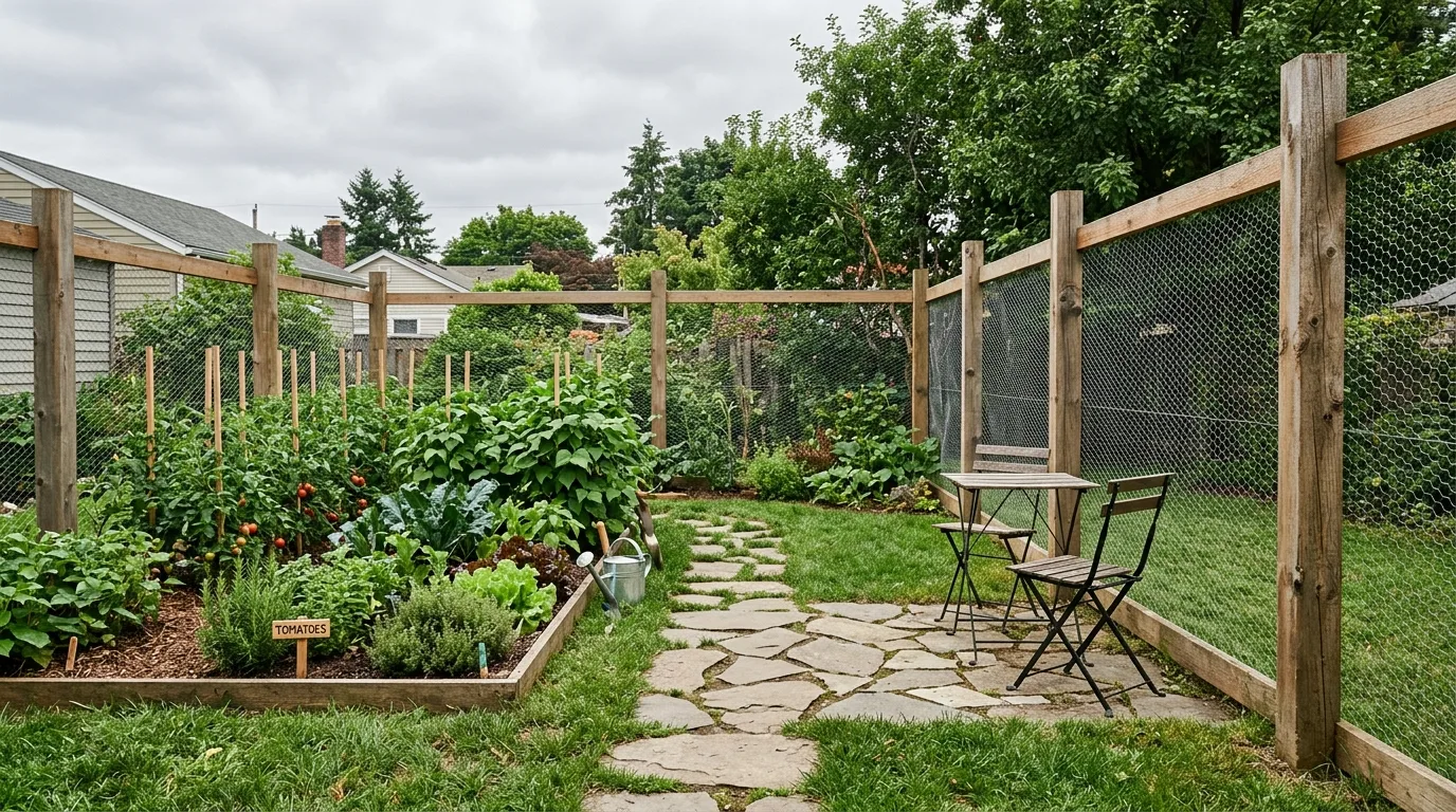 Wire Mesh + Wooden Posts Fence